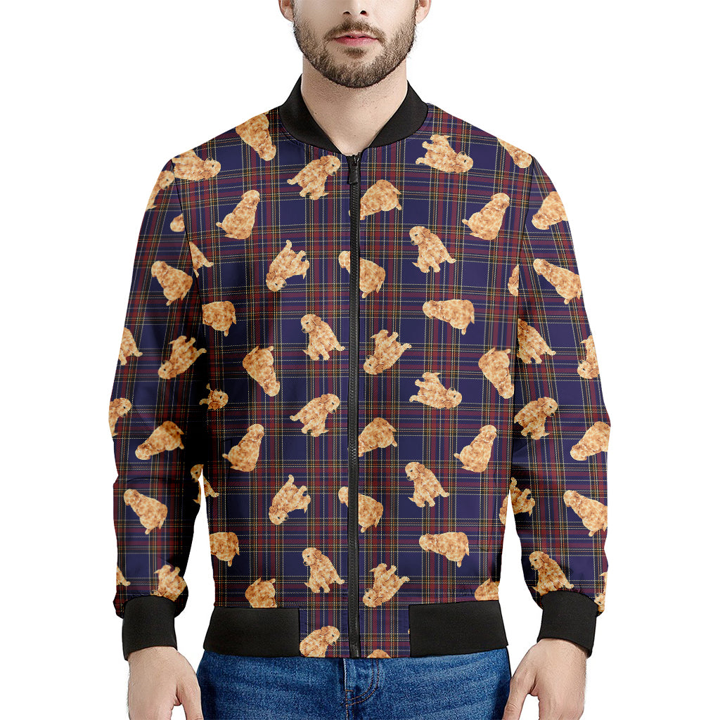Golden Retriever Tartan Pattern Print Men's Bomber Jacket