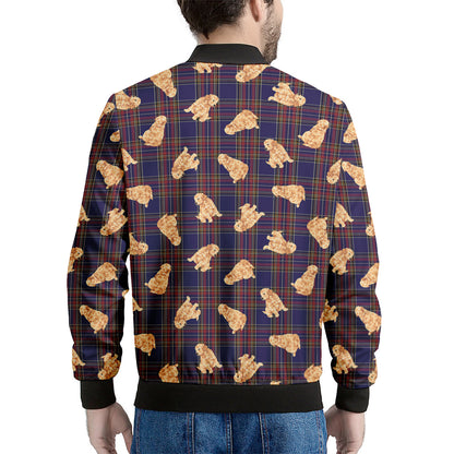 Golden Retriever Tartan Pattern Print Men's Bomber Jacket