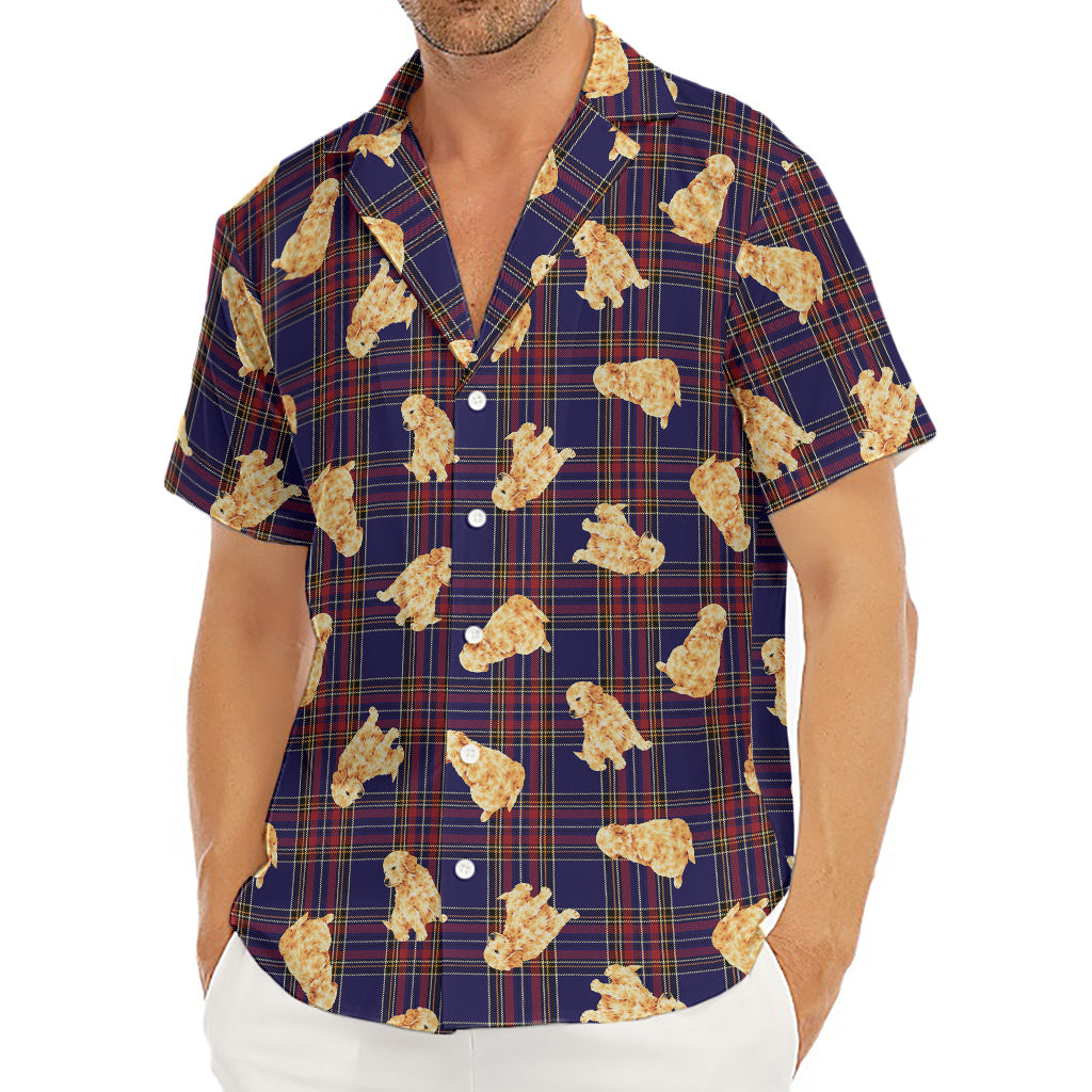 Golden Retriever Tartan Pattern Print Men's Deep V-Neck Shirt