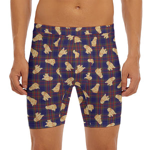 Golden Retriever Tartan Pattern Print Men's Long Boxer Briefs