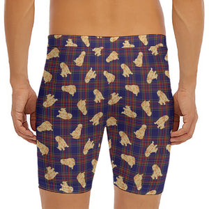 Golden Retriever Tartan Pattern Print Men's Long Boxer Briefs