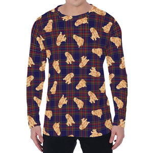 Golden Retriever Tartan Pattern Print Men's Long Sleeve T-Shirt