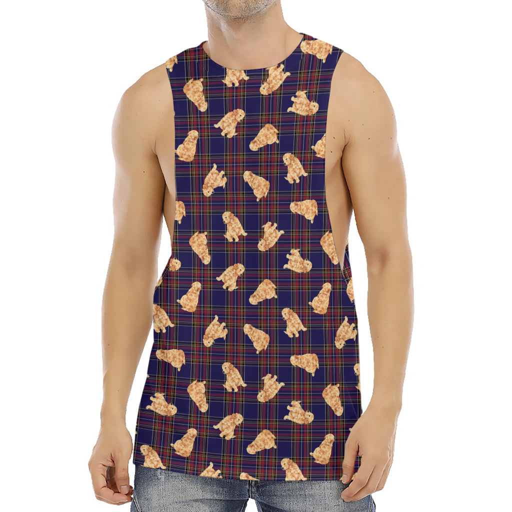 Golden Retriever Tartan Pattern Print Men's Muscle Tank Top