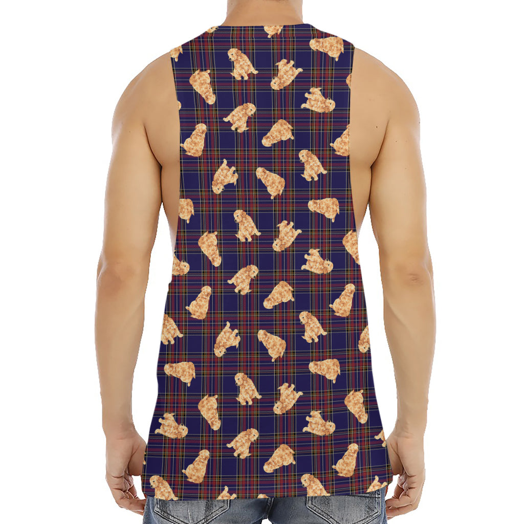 Golden Retriever Tartan Pattern Print Men's Muscle Tank Top