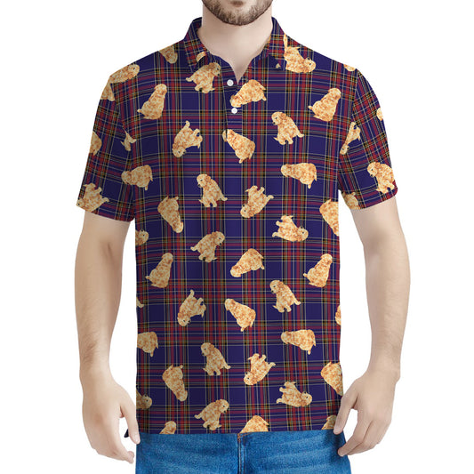 Golden Retriever Tartan Pattern Print Men's Polo Shirt