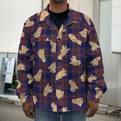 Golden Retriever Tartan Pattern Print Men's Shirt Jacket