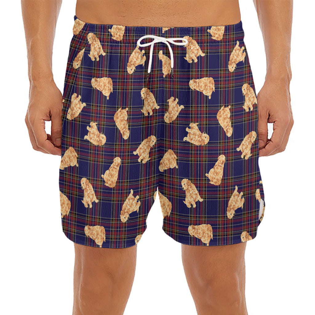 Golden Retriever Tartan Pattern Print Men's Split Running Shorts