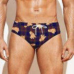 Golden Retriever Tartan Pattern Print Men's Swim Briefs