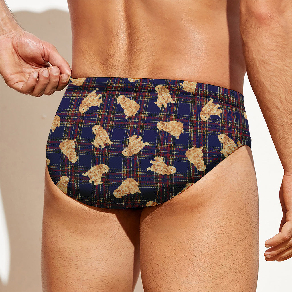 Golden Retriever Tartan Pattern Print Men's Swim Briefs