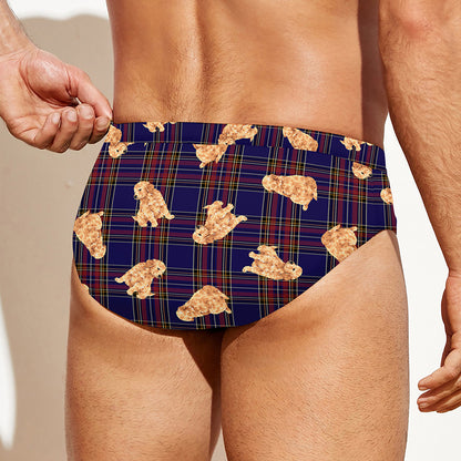 Golden Retriever Tartan Pattern Print Men's Swim Briefs