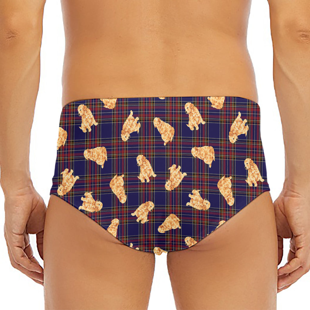 Golden Retriever Tartan Pattern Print Men's Triangle Swim Briefs