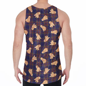 Golden Retriever Tartan Pattern Print Men's Velvet Tank Top