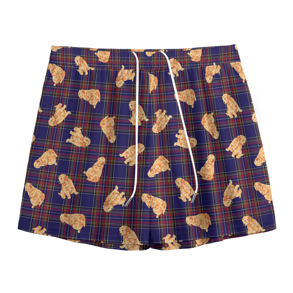 Golden Retriever Tartan Pattern Print Mesh Shorts