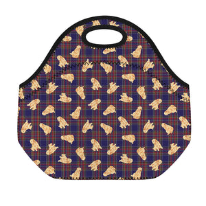 Golden Retriever Tartan Pattern Print Neoprene Lunch Bag