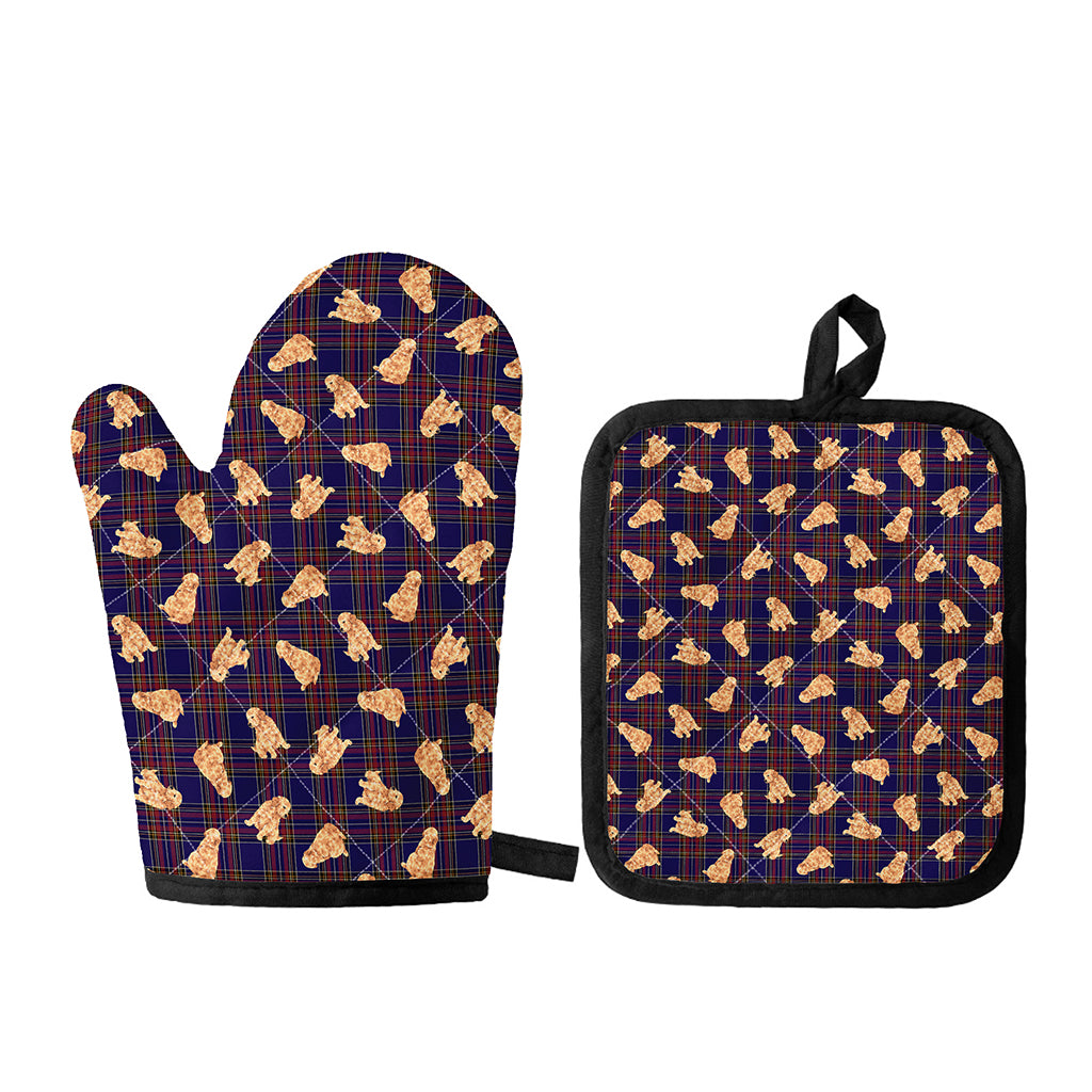 Golden Retriever Tartan Pattern Print Oven Mitt And Pot Holder Set
