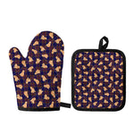 Golden Retriever Tartan Pattern Print Oven Mitt And Pot Holder Set