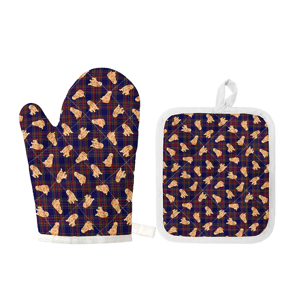 Golden Retriever Tartan Pattern Print Oven Mitt And Pot Holder Set
