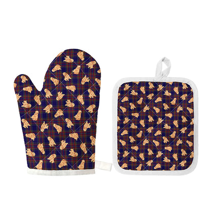 Golden Retriever Tartan Pattern Print Oven Mitt And Pot Holder Set