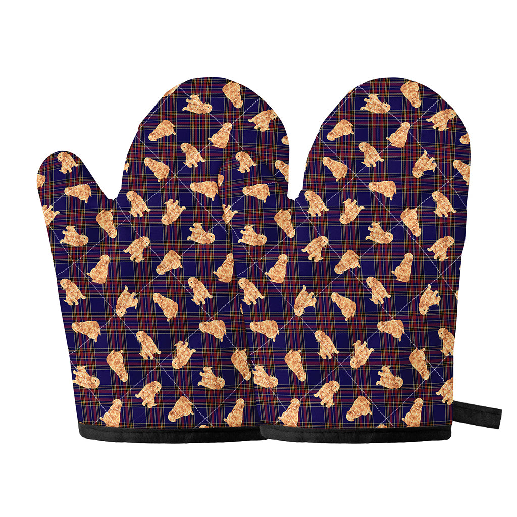 Golden Retriever Tartan Pattern Print Oven Mitts
