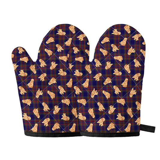 Golden Retriever Tartan Pattern Print Oven Mitts