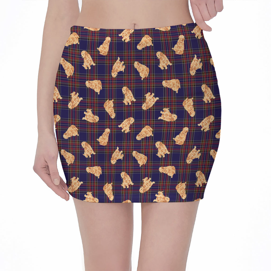 Golden Retriever Tartan Pattern Print Pencil Mini Skirt