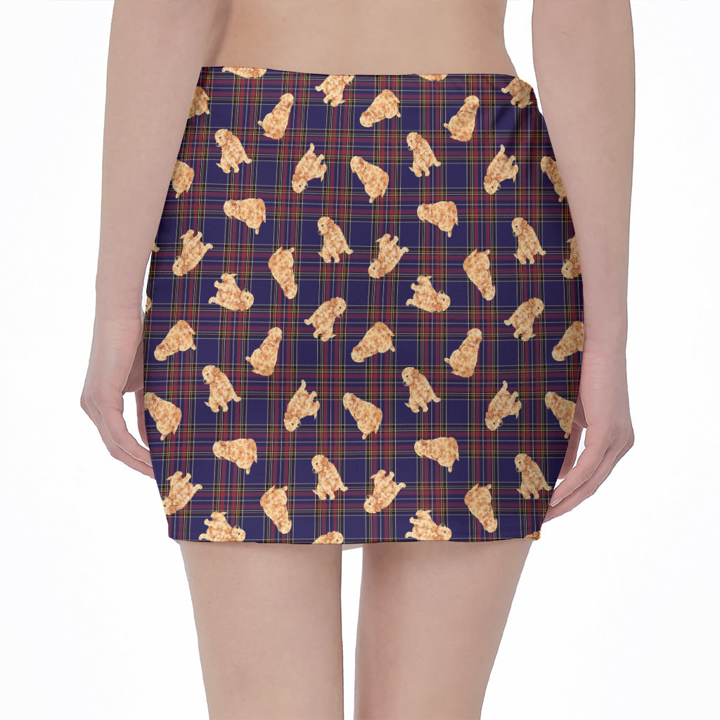 Golden Retriever Tartan Pattern Print Pencil Mini Skirt