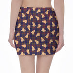 Golden Retriever Tartan Pattern Print Pencil Mini Skirt