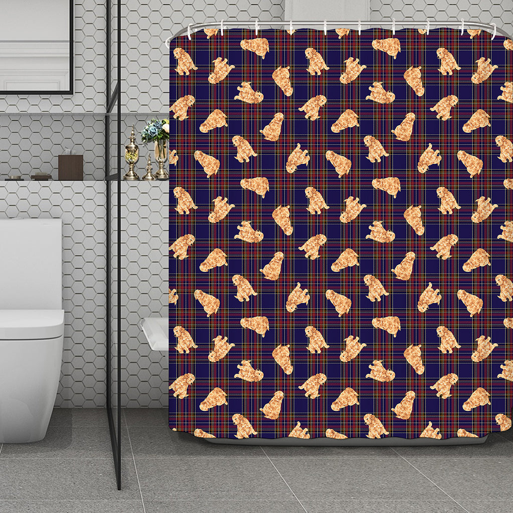 Golden Retriever Tartan Pattern Print Polyester Shower Curtain
