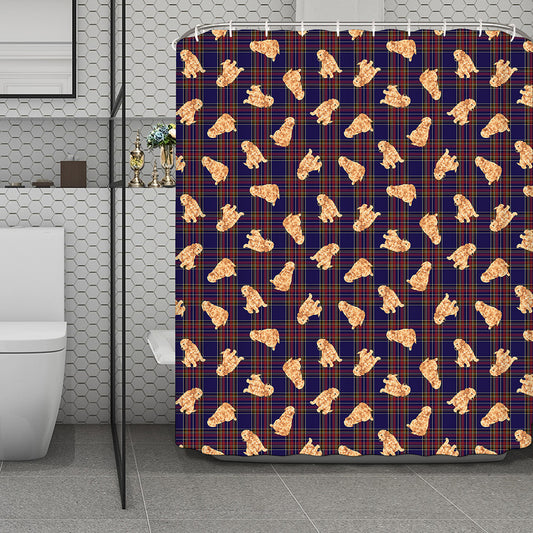 Golden Retriever Tartan Pattern Print Polyester Shower Curtain