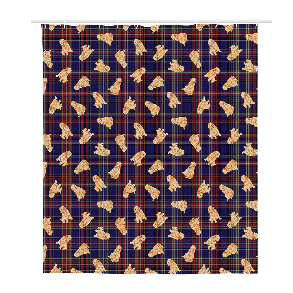 Golden Retriever Tartan Pattern Print Polyester Shower Curtain