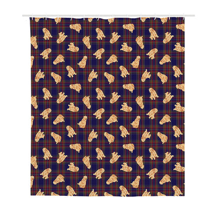 Golden Retriever Tartan Pattern Print Polyester Shower Curtain