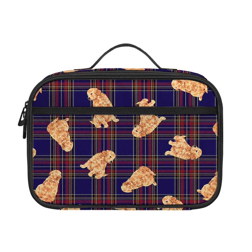 Golden Retriever Tartan Pattern Print Portable Lunch Bag