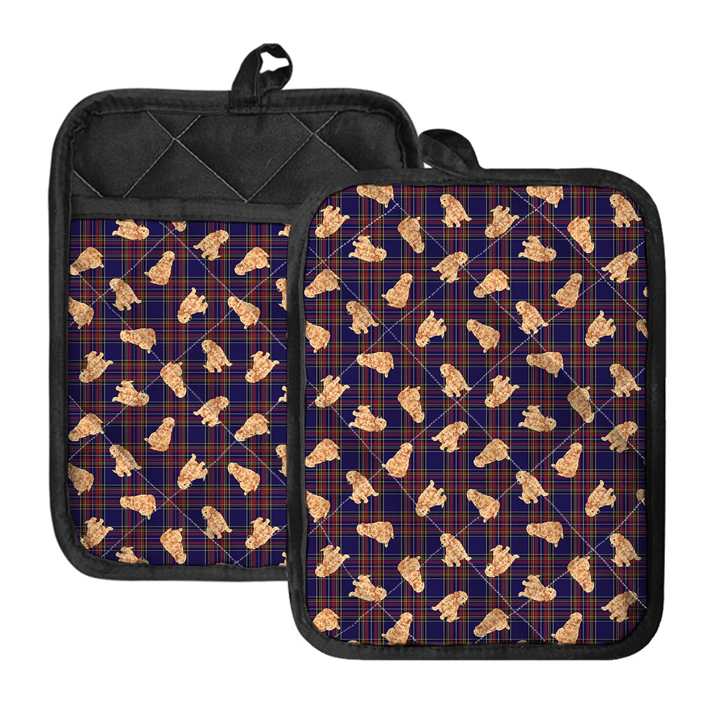 Golden Retriever Tartan Pattern Print Pot Holders With Pocket