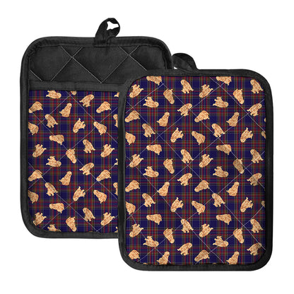 Golden Retriever Tartan Pattern Print Pot Holders With Pocket