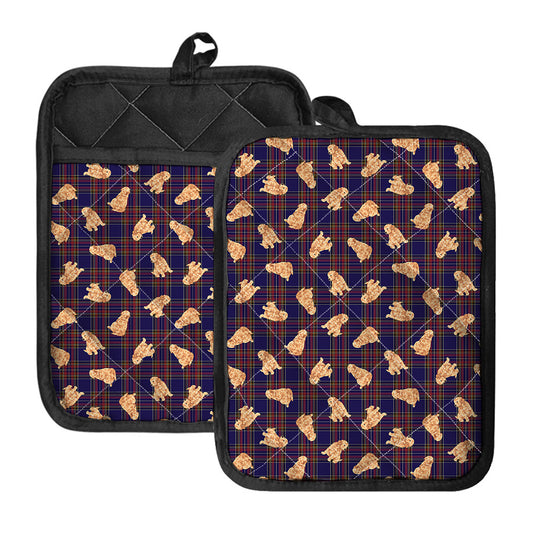 Golden Retriever Tartan Pattern Print Pot Holders With Pocket