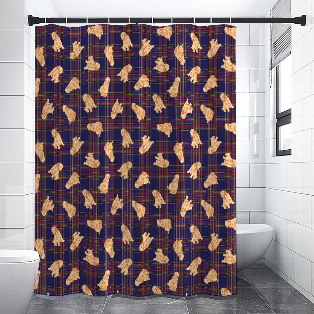 Golden Retriever Tartan Pattern Print Premium Shower Curtain