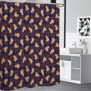 Golden Retriever Tartan Pattern Print Premium Shower Curtain