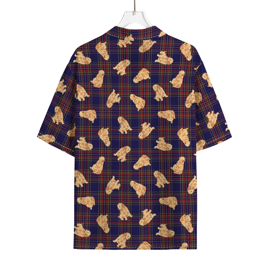 Golden Retriever Tartan Pattern Print Rayon Hawaiian Shirt
