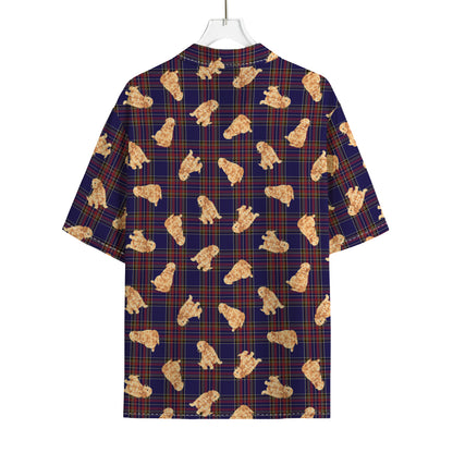 Golden Retriever Tartan Pattern Print Rayon Hawaiian Shirt