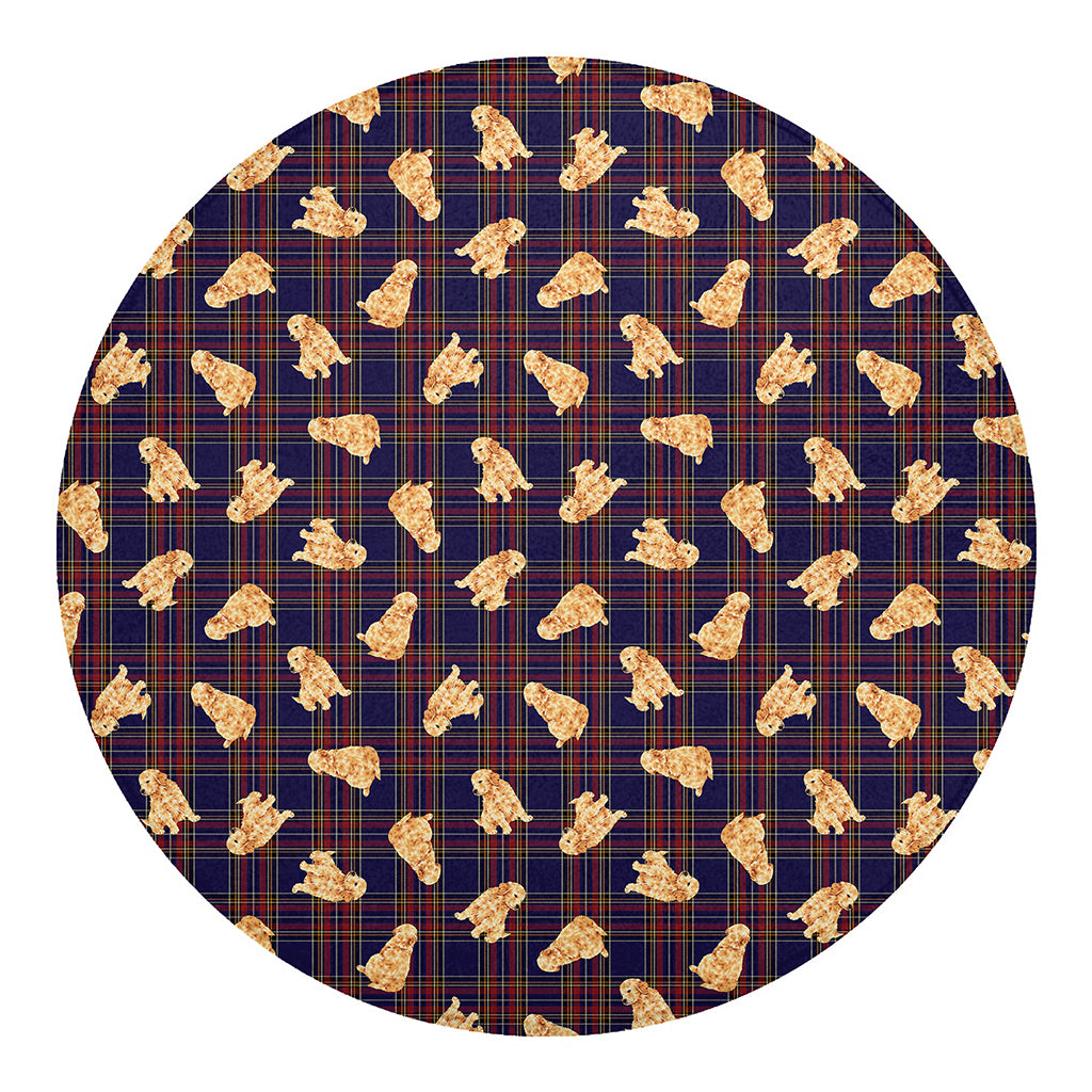 Golden Retriever Tartan Pattern Print Round Blanket