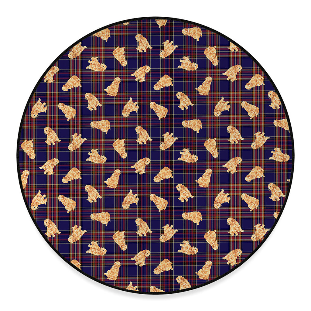 Golden Retriever Tartan Pattern Print Round Floor Mat