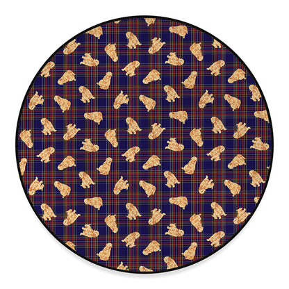 Golden Retriever Tartan Pattern Print Round Floor Mat