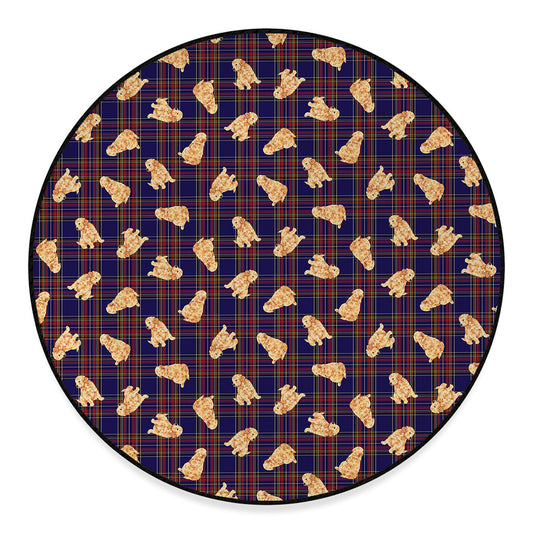 Golden Retriever Tartan Pattern Print Round Floor Mat
