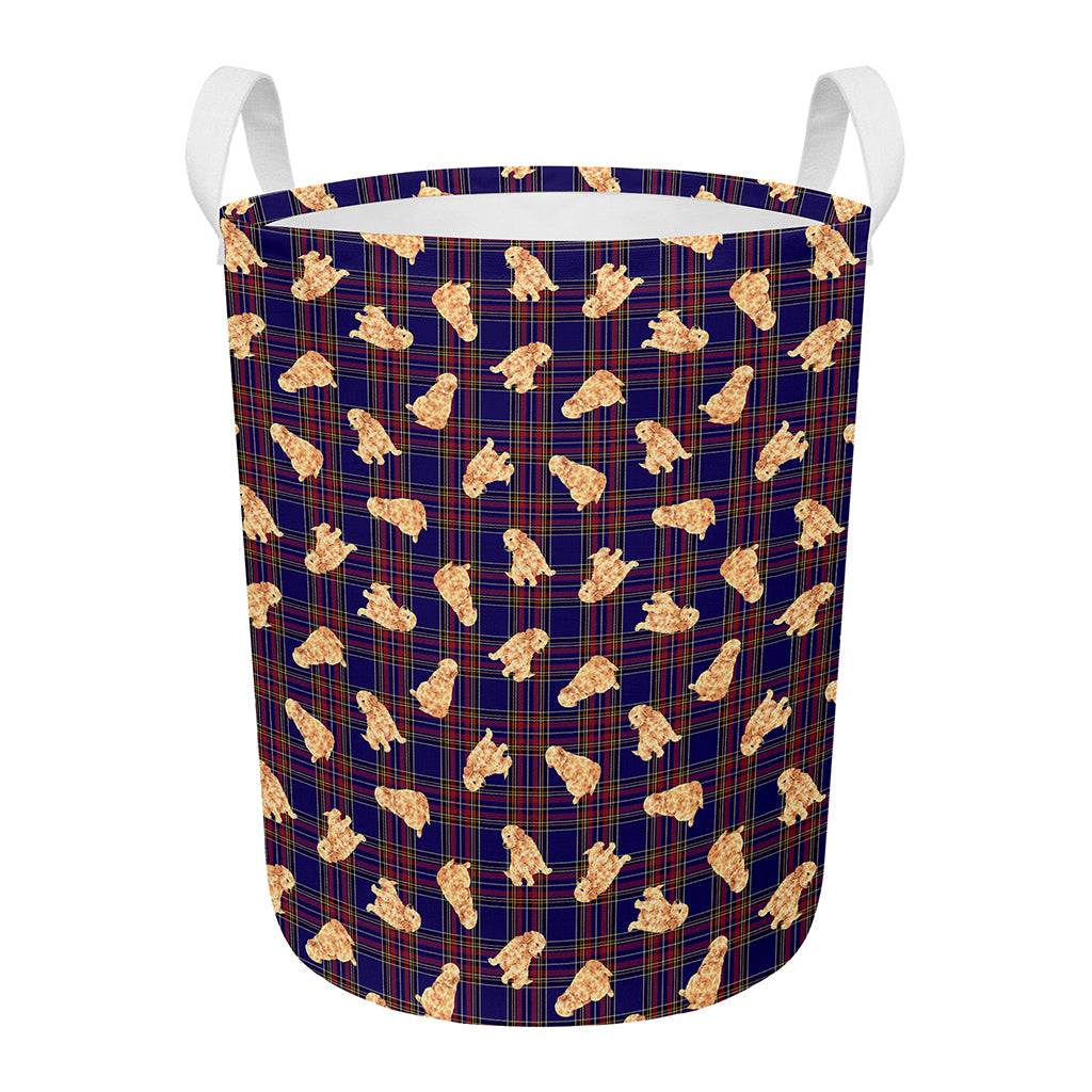 Golden Retriever Tartan Pattern Print Round Laundry Basket