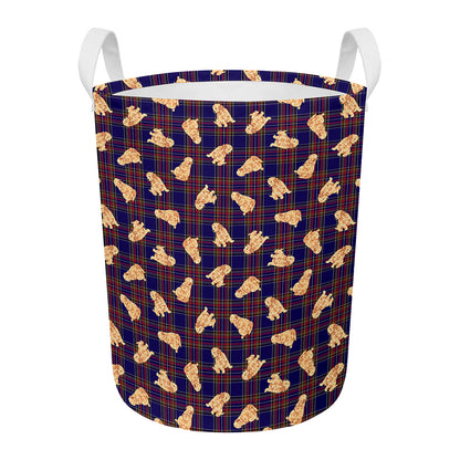 Golden Retriever Tartan Pattern Print Round Laundry Basket