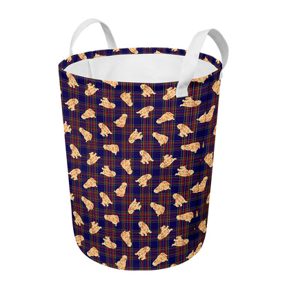 Golden Retriever Tartan Pattern Print Round Laundry Basket