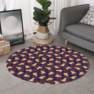 Golden Retriever Tartan Pattern Print Round Rug