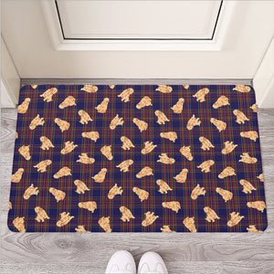 Golden Retriever Tartan Pattern Print Rubber Doormat