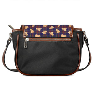 Golden Retriever Tartan Pattern Print Saddle Bag