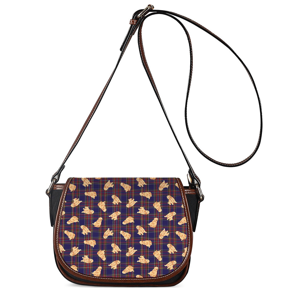 Golden Retriever Tartan Pattern Print Saddle Bag